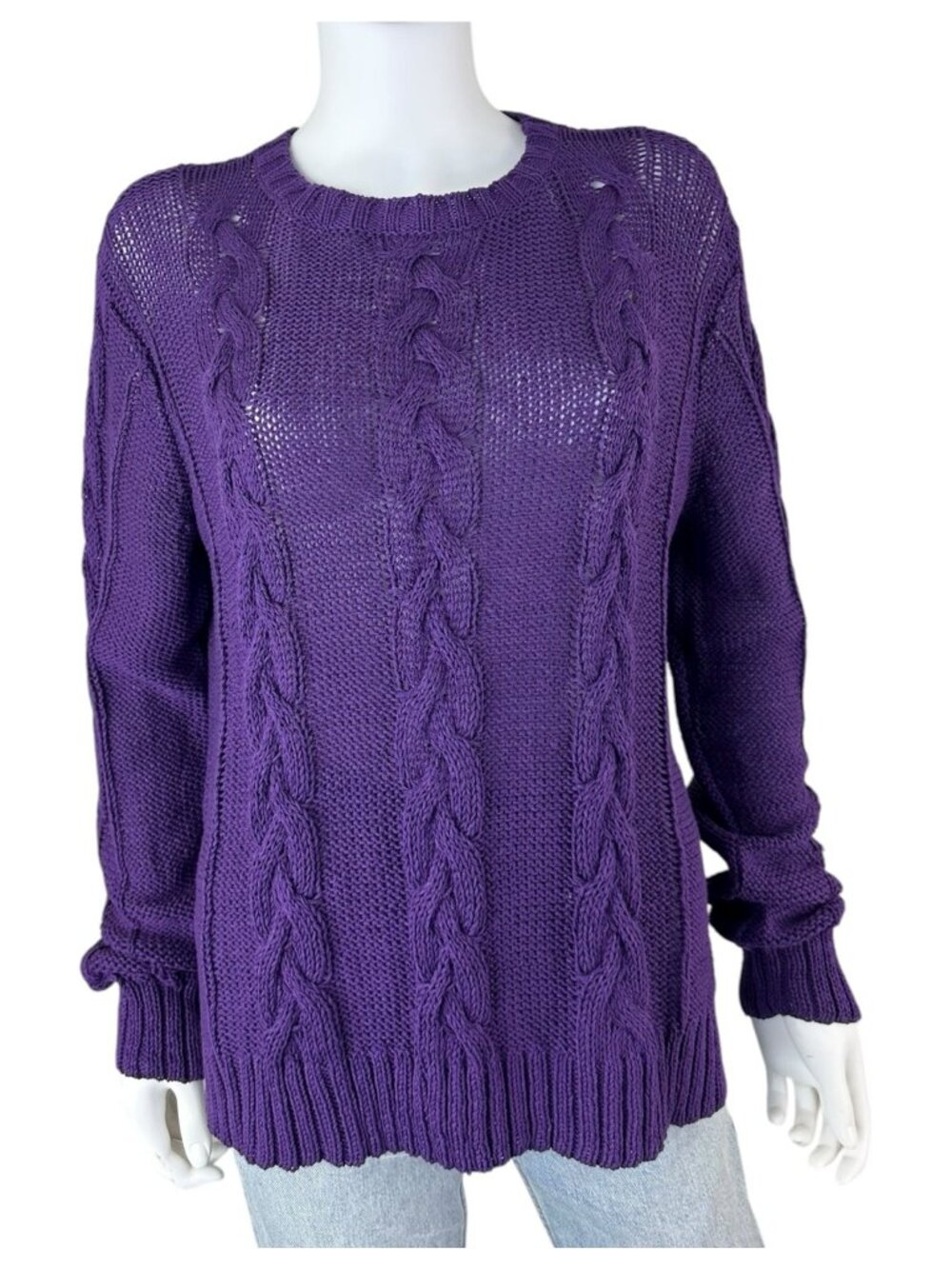 Wooden Ships NWT Purple Michaela Cable Knit Sweater Size M/L